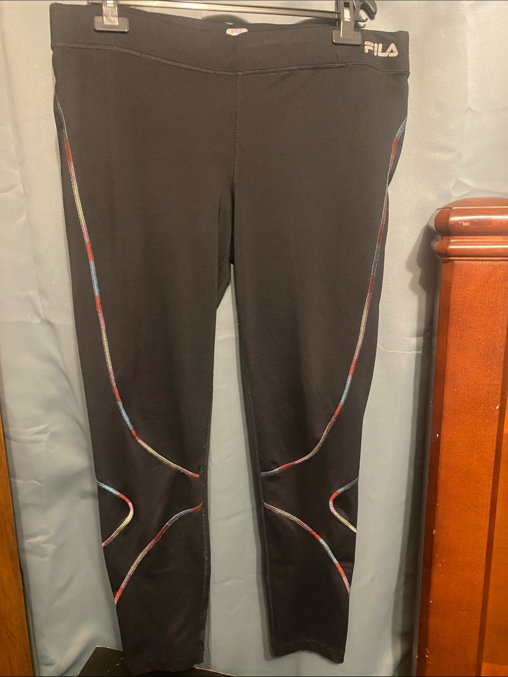 Fila Black Track Pants with Rainbow Piping